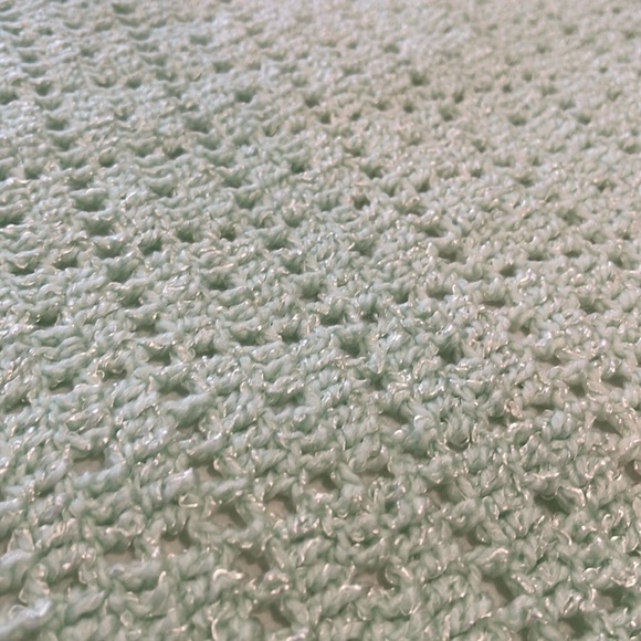 Sage Mint Green Baby Blanket Hand Crochet Edge Detail Shimmer 31x37 - Picture 4 of 6